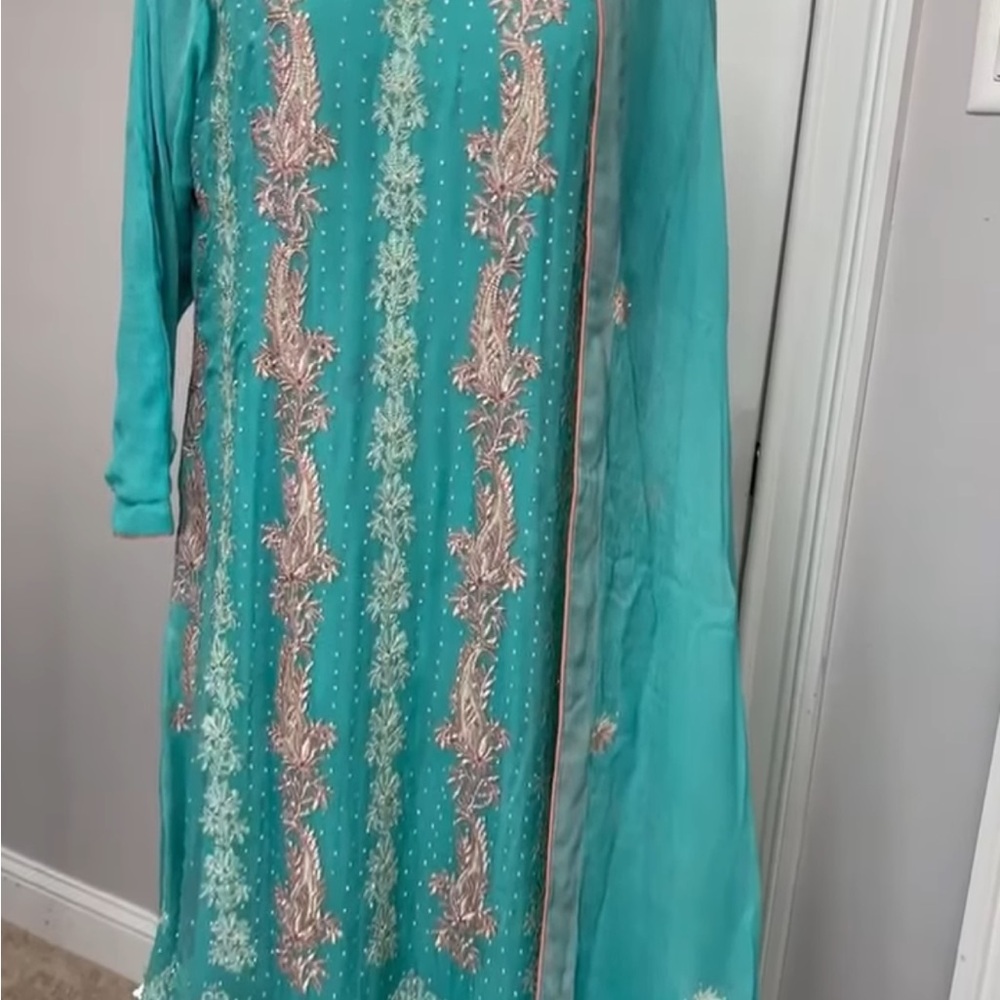 Elegant Teal Embroidered Dress